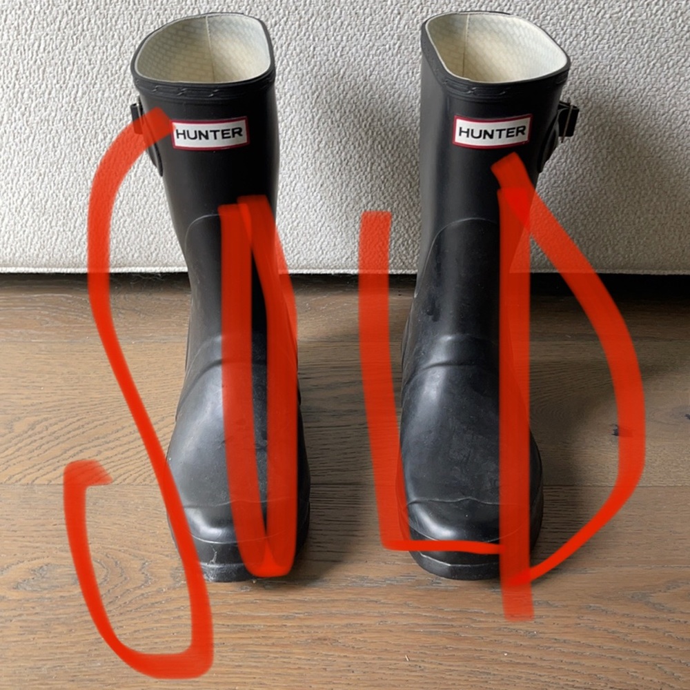 Hunter rubber boots.